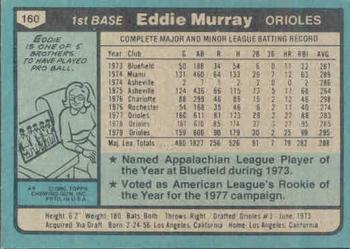 1980 Topps #160 Eddie Murray Back