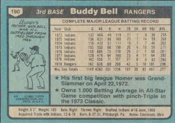 1980 Topps #190 Buddy Bell Back