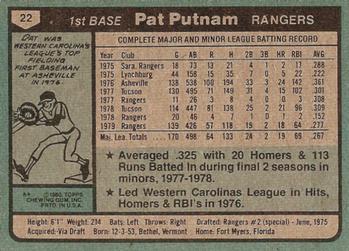1980 Topps #22 Pat Putnam Back