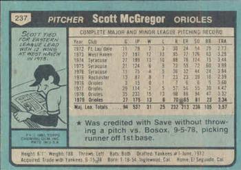 1980 Topps #237 Scott McGregor Back