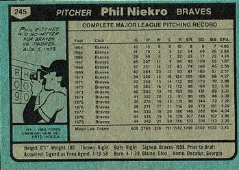 1980 Topps #245 Phil Niekro Back