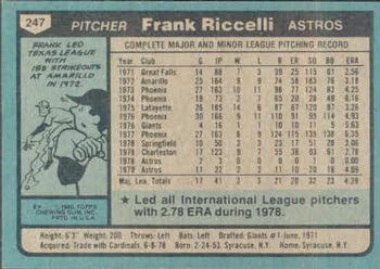 1980 Topps #247 Frank Riccelli Back