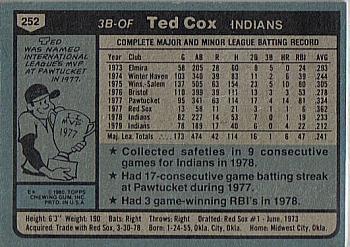 1980 Topps #252 Ted Cox Back