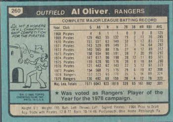 1980 Topps #260 Al Oliver Back