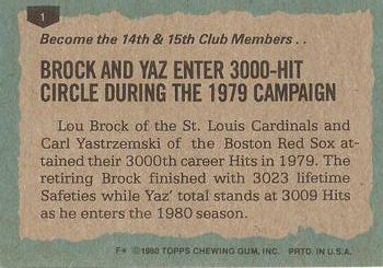 1980 Topps #1 Lou Brock / Carl Yastrzemski Back