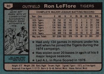1980 Topps #80 Ron LeFlore Back