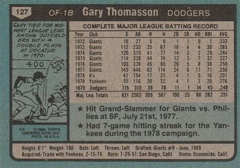 1980 Topps #127 Gary Thomasson Back