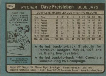 1980 Topps #382 Dave Freisleben Back