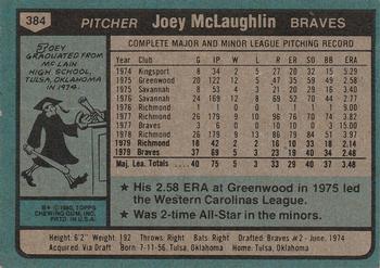 1980 Topps #384 Joey McLaughlin Back