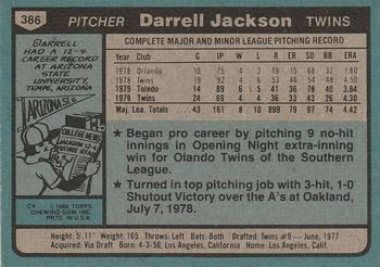 1980 Topps #386 Darrell Jackson Back