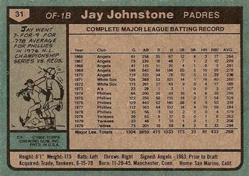 1980 Topps #31 Jay Johnstone Back