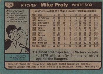 1980 Topps #399 Mike Proly Back