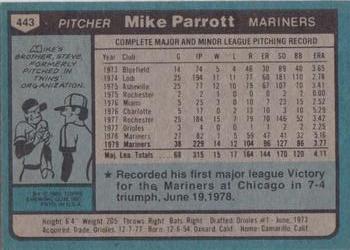 1980 Topps #443 Mike Parrott Back