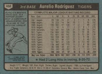 1980 Topps #468 Aurelio Rodriguez Back