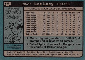 1980 Topps #536 Lee Lacy Back