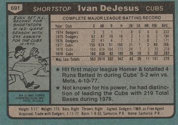 1980 Topps #691 Ivan DeJesus Back