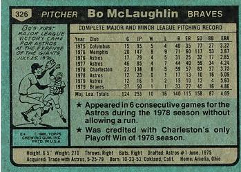 1980 Topps #326 Bo McLaughlin Back