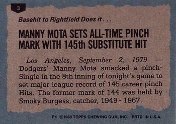 1980 Topps #3 Manny Mota Back