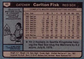 1980 Topps #40 Carlton Fisk Back