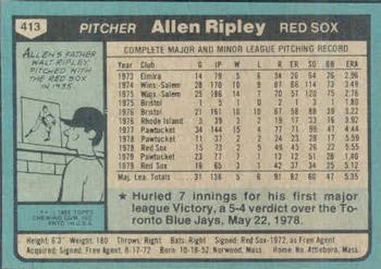 1980 Topps #413 Allen Ripley Back