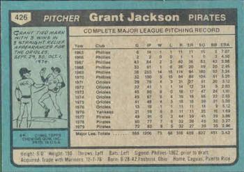 1980 Topps #426 Grant Jackson Back