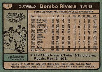 1980 Topps #43 Bombo Rivera Back