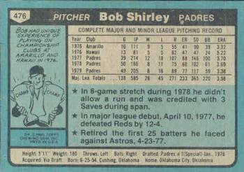 1980 Topps #476 Bob Shirley Back