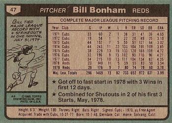 1980 Topps #47 Bill Bonham Back