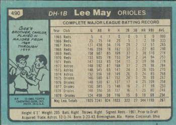 1980 Topps #490 Lee May Back