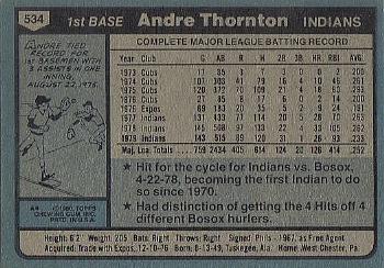 1980 Topps #534 Andre Thornton Back