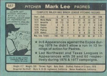 1980 Topps #557 Mark Lee Back