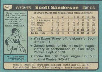 1980 Topps #578 Scott Sanderson Back