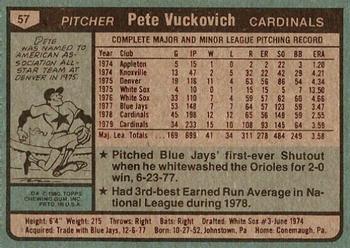 1980 Topps #57 Pete Vuckovich Back