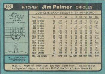 1980 Topps #590 Jim Palmer Back