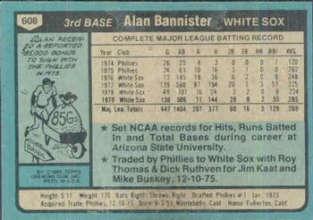 1980 Topps #608 Alan Bannister Back