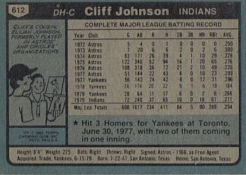 1980 Topps #612 Cliff Johnson Back