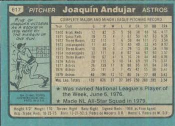 1980 Topps #617 Joaquin Andujar Back