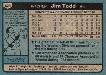 1980 Topps #629 Jim Todd Back