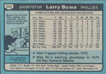 1980 Topps #630 Larry Bowa Back