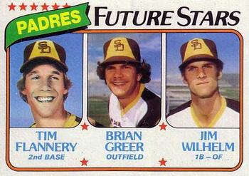 1980 Topps #685 Padres Future Stars (Tim Flannery / Brian Greer / Jim Wilhelm) Front