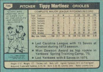 1980 Topps #706 Tippy Martinez Back