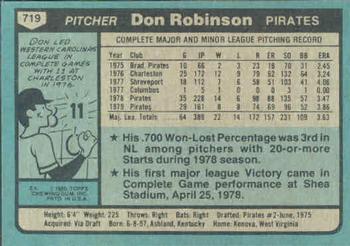 1980 Topps #719 Don Robinson Back