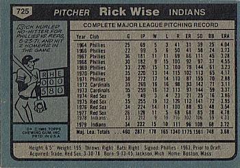 1980 Topps #725 Rick Wise Back