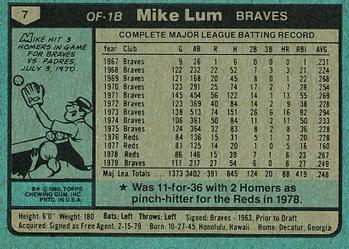 1980 Topps #7 Mike Lum Back