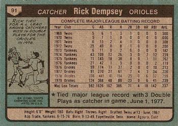 1980 Topps #91 Rick Dempsey Back