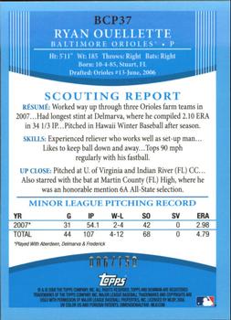 2008 Bowman - Chrome Prospects Blue Refractors #BCP37 Ryan Ouellette Back