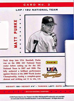 2013 Panini USA Baseball Champions - Legends Certified Die Cuts #2 Matt Purke Back