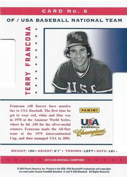 2013 Panini USA Baseball Champions - Legends Certified Die Cuts #6 Terry Francona Back