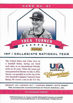 2013 Panini USA Baseball Champions - National Team Certified Signatures #21 Trea Turner Back