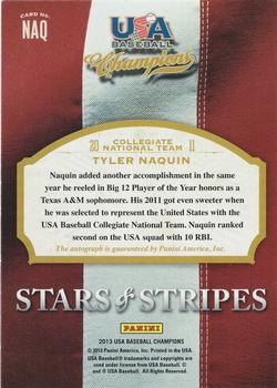 2013 Panini USA Baseball Champions - Stars and Stripes Signatures Red Ink #NAQ Tyler Naquin Back